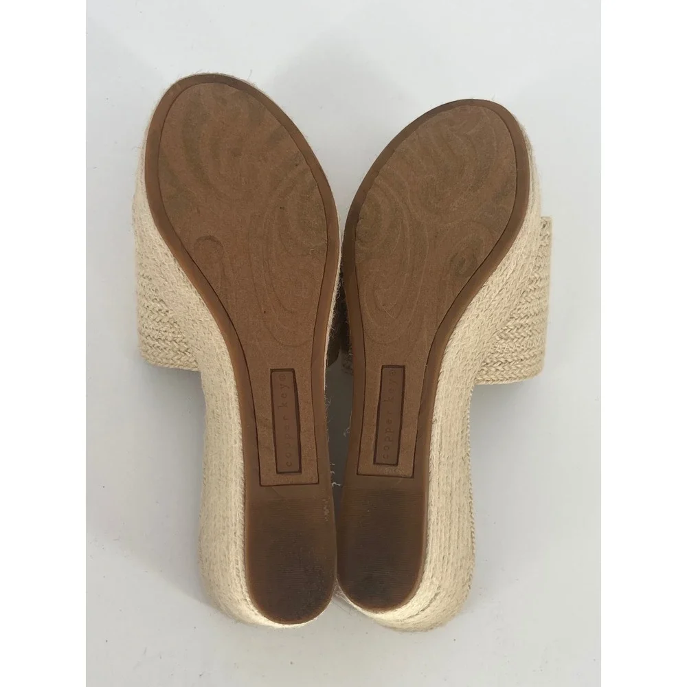 Copper Key Woven Espadrille Wedge Platform Slide Sandals Women 8 Cream Hamptons‎